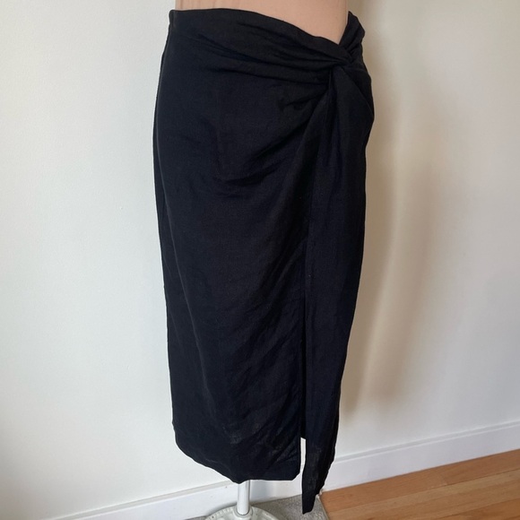 Casa | Raki Gaby Black Linen Knot Front Side Slit Midi Skirt EUC Size Medium - Picture 5 of 12